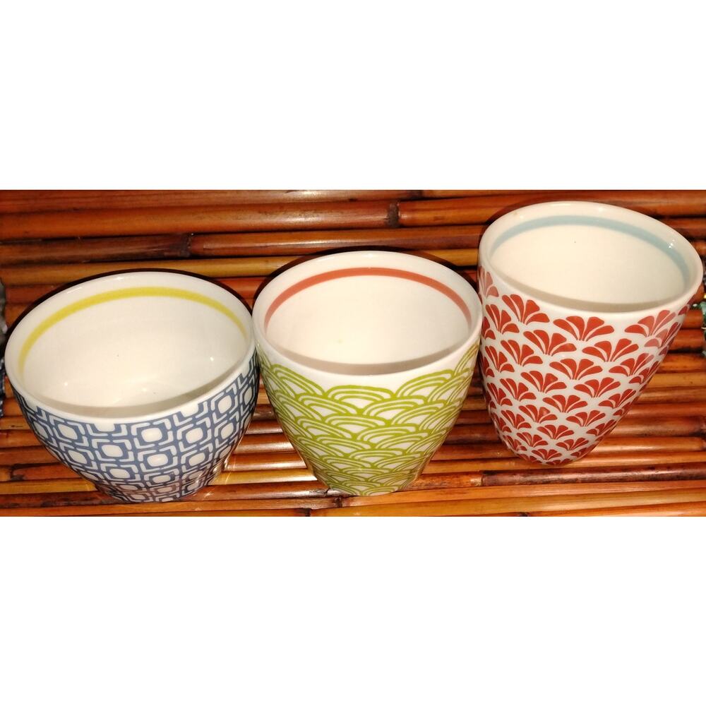 Starbucks Coffee Set Bone China Bowls 2009 Colorful Geometric & Floral Pattern